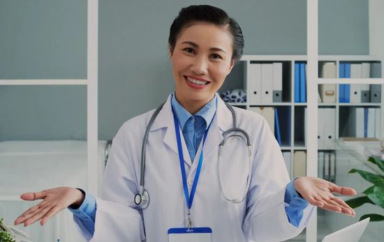 Happy Female Doctor Standing And Smiling